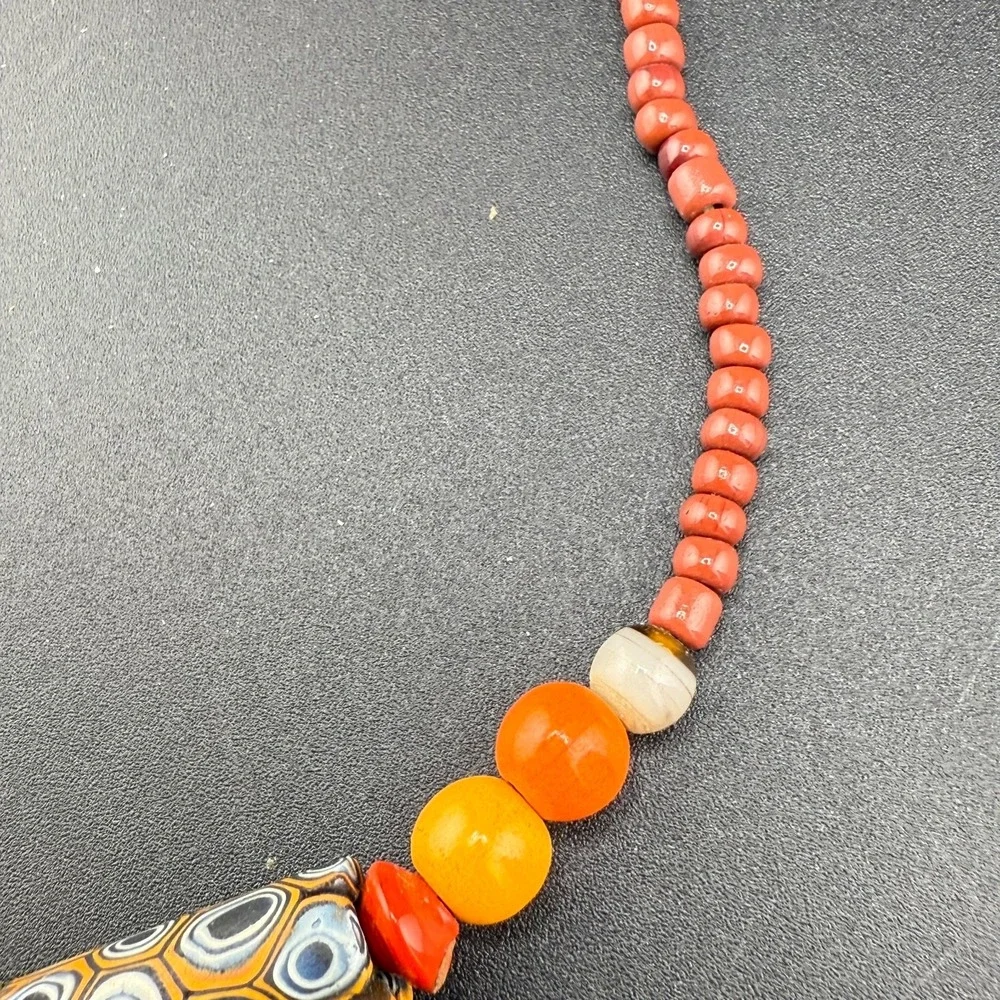 Vintage Beaded Glass Necklace Millefiori Orange Yellow Red‎ 18" READ - Picture 5 of 8
